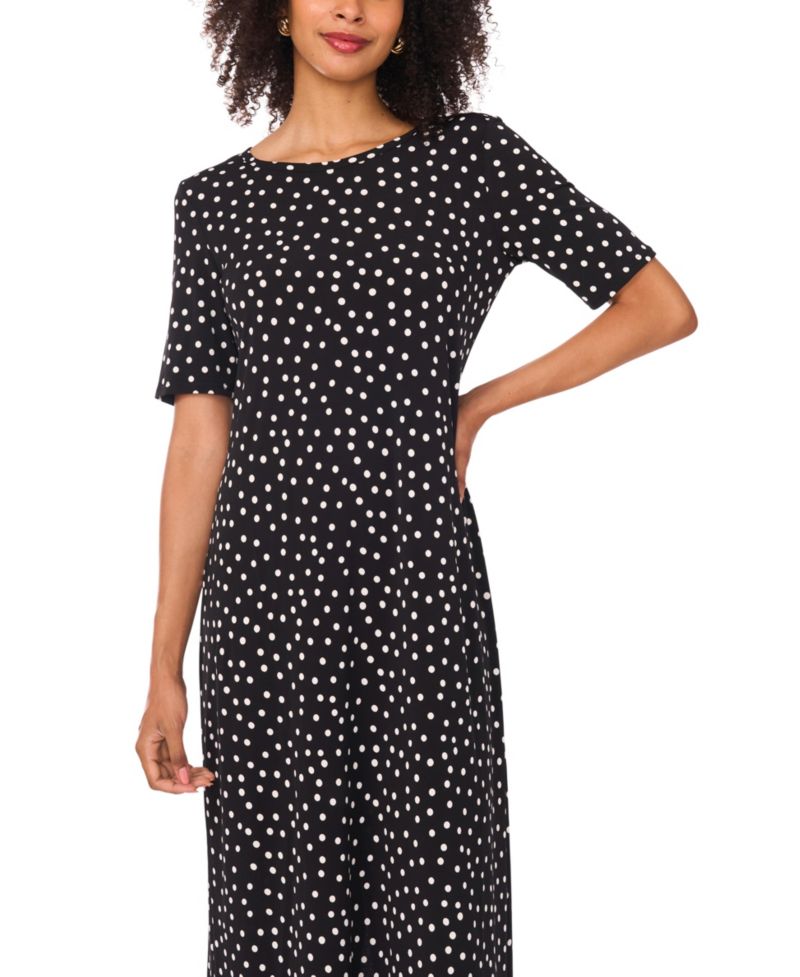 Women's Polka Dot Crew Neck Maxi Dress