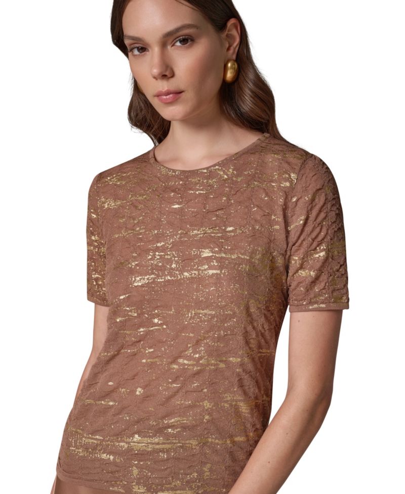 Women's Metallic Crewneck Short-Sleeve Sweater