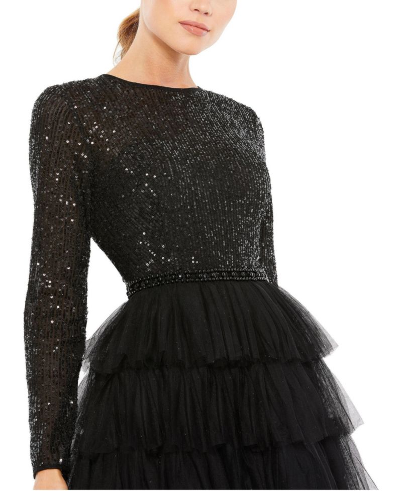 Women's Sequined Layered Tulle A-Line Cocktail Dress
