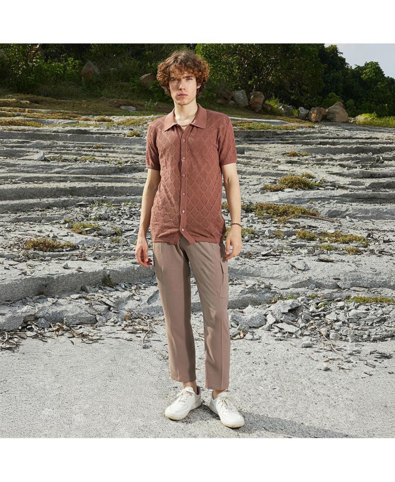 Men's Rhombus-Knit Slim-Fit Shirt