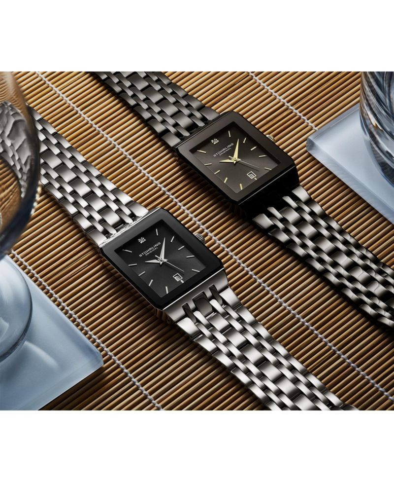 4084 Modern Rectangular Bracelet Watch - Sunray Dial, Date Display, Slim Stainless Design