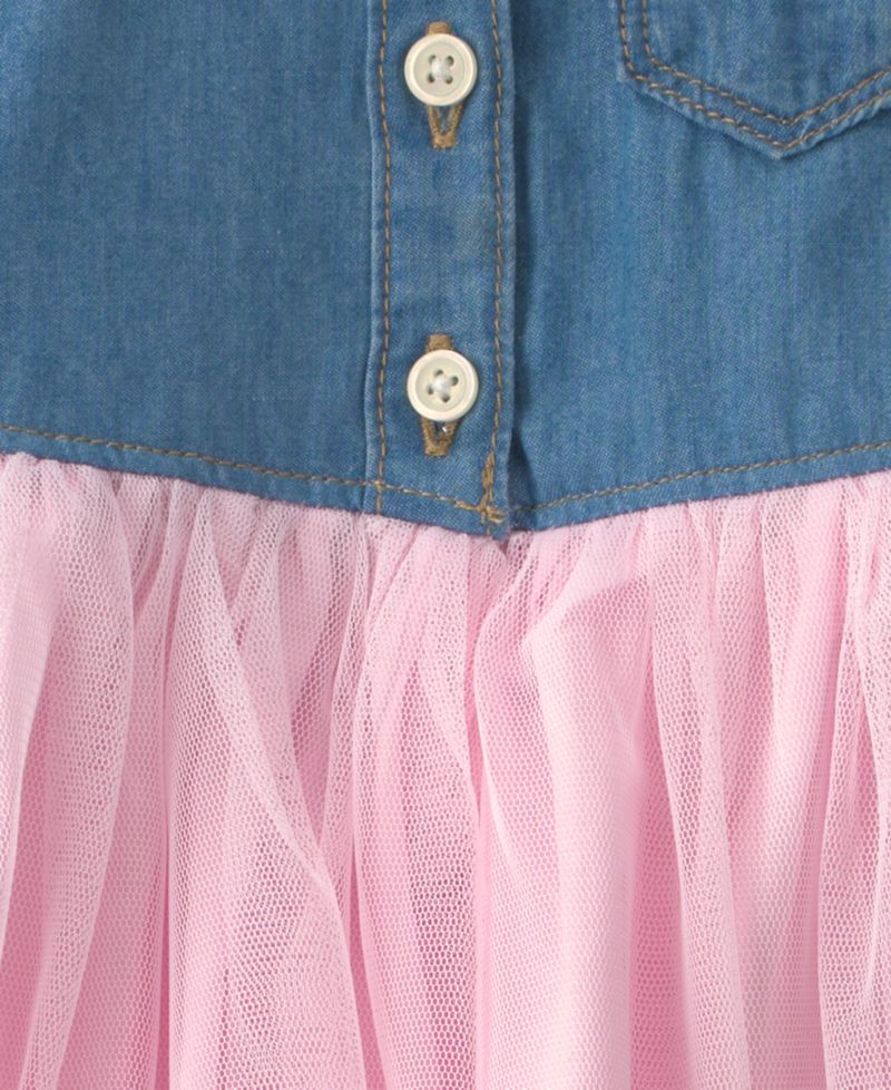 Baby Girls' Chambray Tulle Short-Sleeve Dress and Bloomers, 2-Piece Set