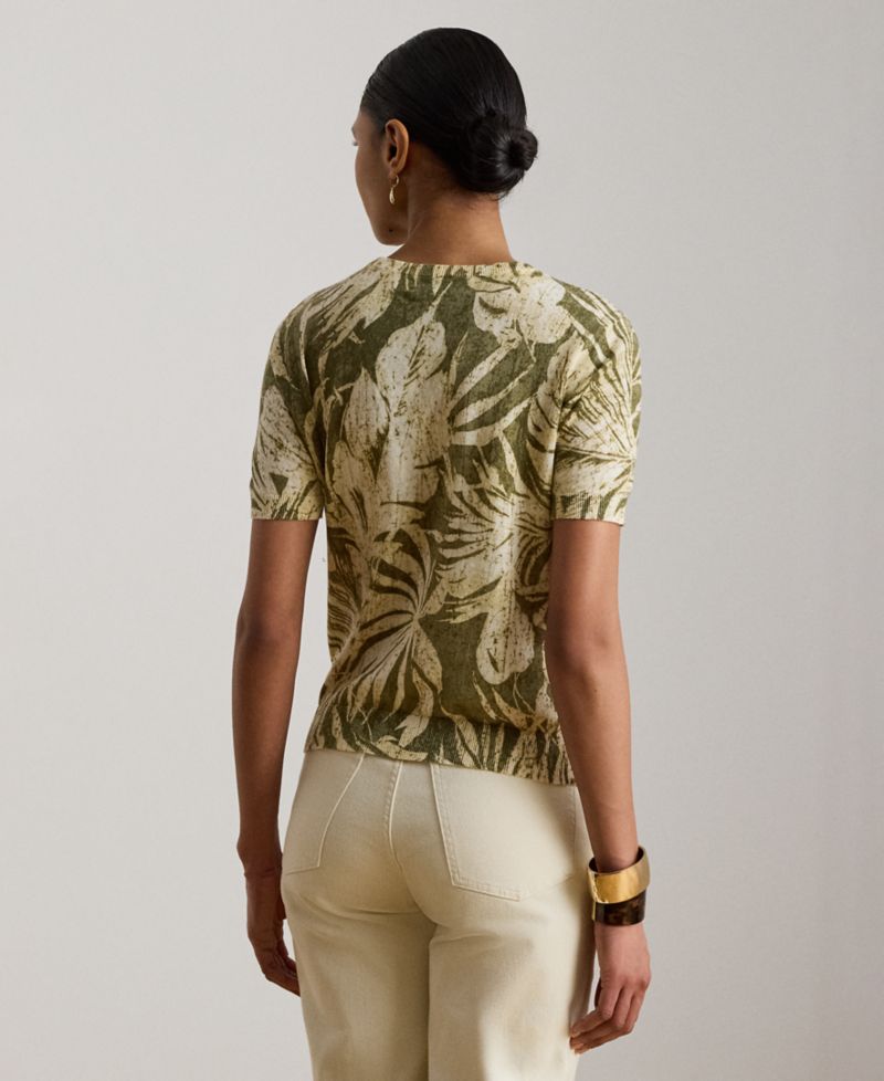Petite Palm Frond Print Short-Sleeve Sweater