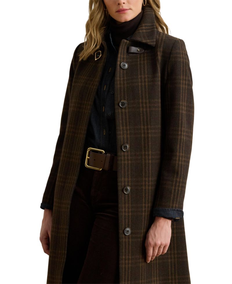 Women's Plaid Wool-Blend Belted Coat