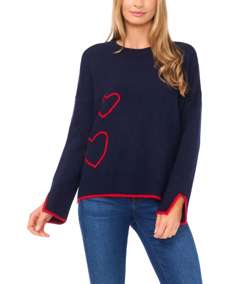 Women's Crewneck Heart Embroidered Sweater