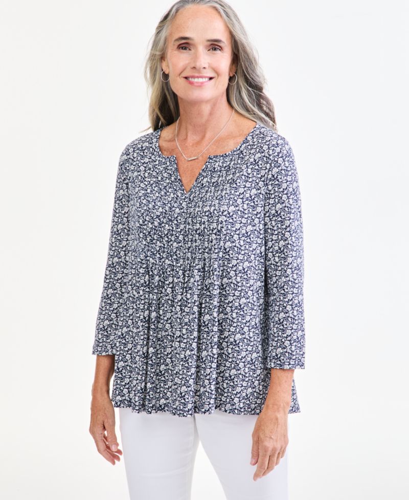 Women's Pleated 3/4-Sleeve Knit Top