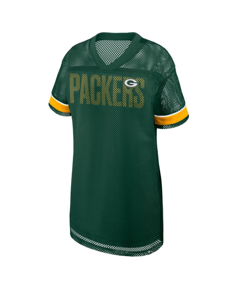 Women's Green Green Bay Packers Oversized Team First Deep Route Mesh V-Neck Dress