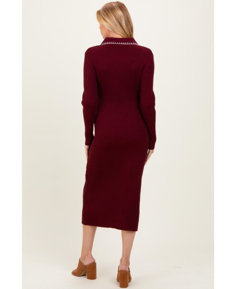 Women's Contrast Stitch Midi Sweater Dress
