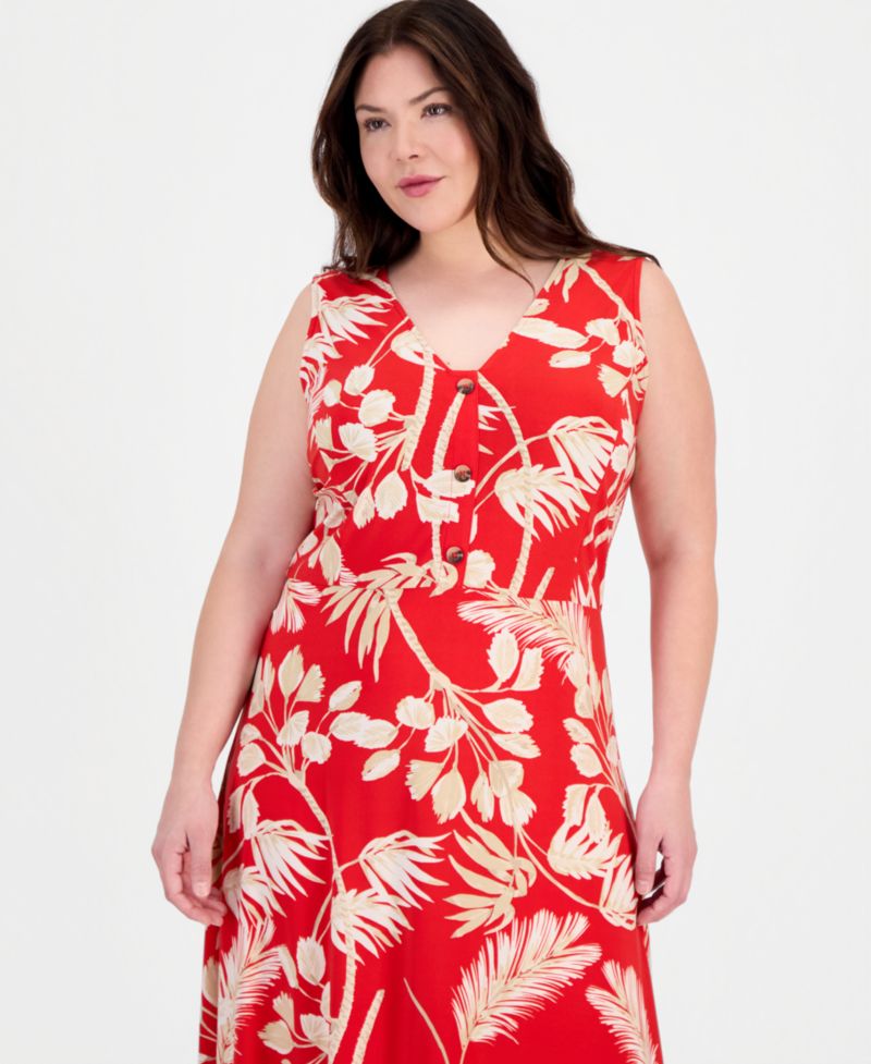 Plus Size Faux-Placket A-Line Dress