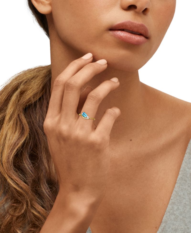 Swiss Blue Topaz (5/8 ct. t.w.) & Diamond Accent Ring in 14k Yellow Gold-Plated Sterling Silver