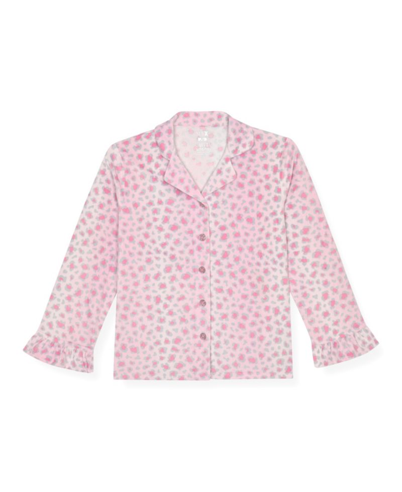 Girls' 5-16 Velour Print Long-Sleeve Ruffle-Trim Pajama and Scrunchie, 3-Piece Set