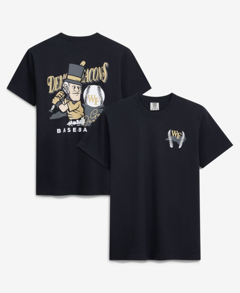 Men's Black Wake Forest Demon Deacons Drawn Mascot Baseball T-Shirt