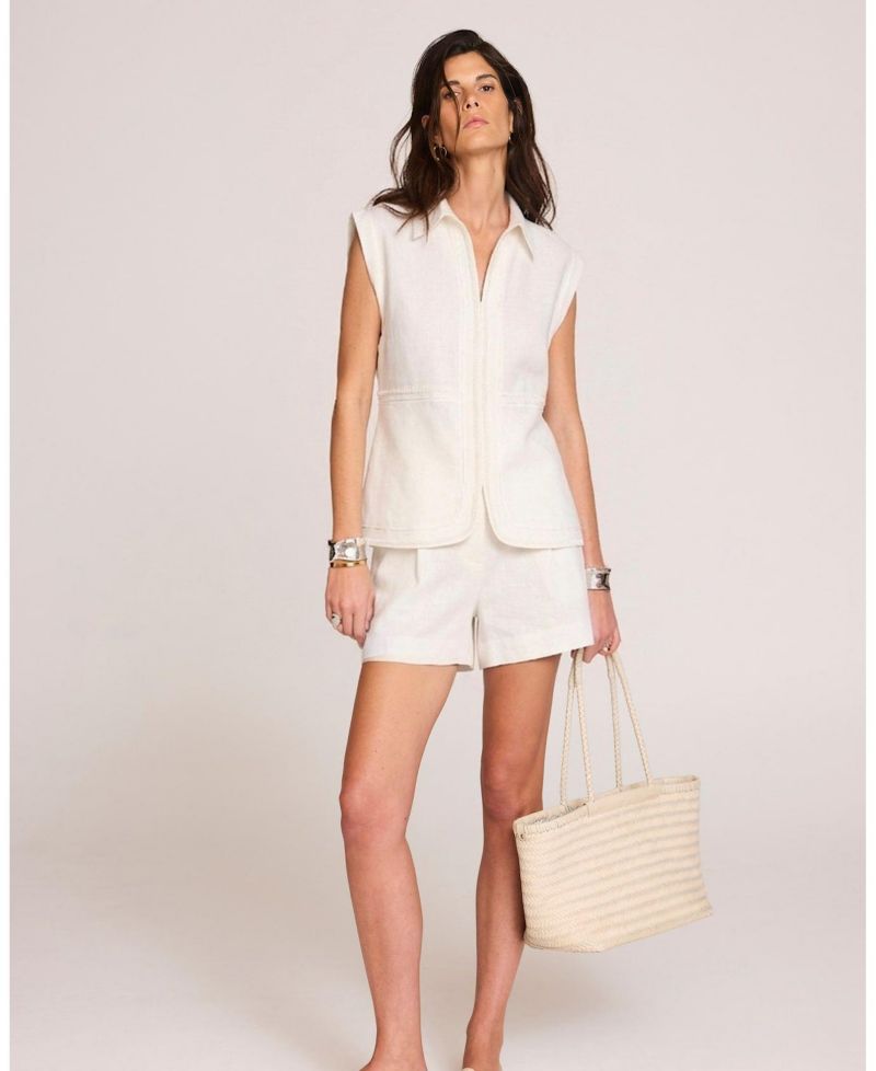 Women's Sleeveless Collared Pocket Linen Blouse