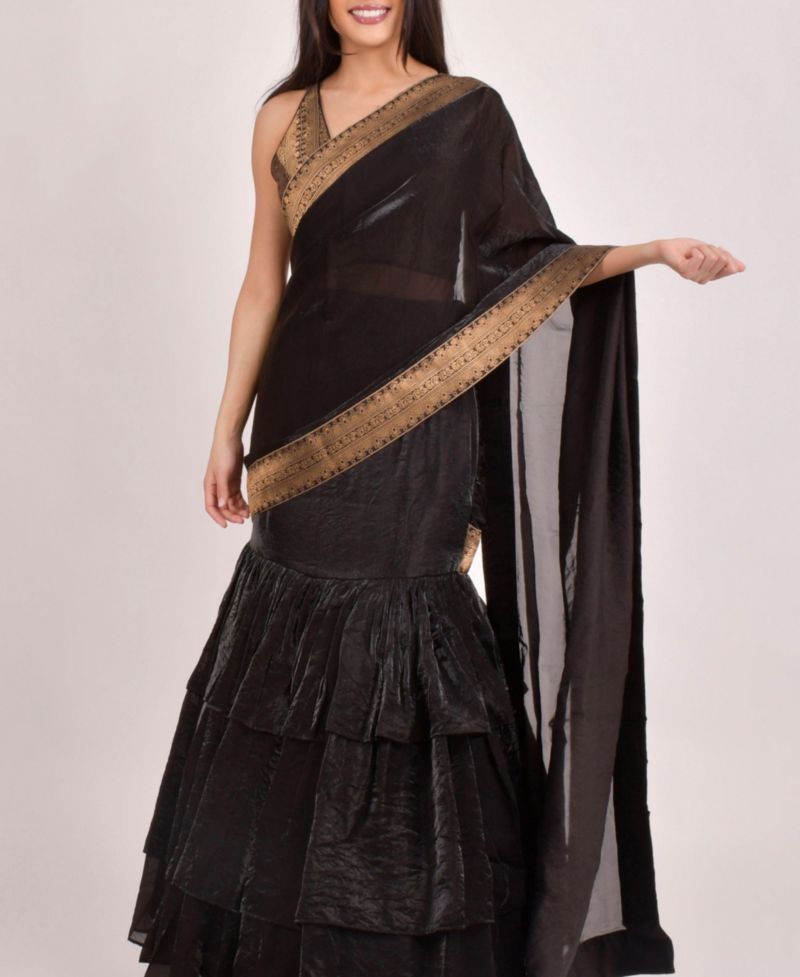 Women's Black Ruffle Saree