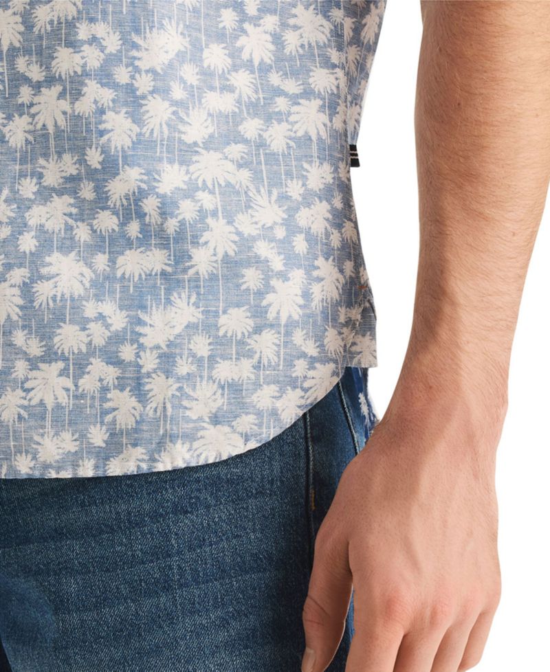 Men's Reverse Palm Tree Printed Linen Short-Sleeve Shirt