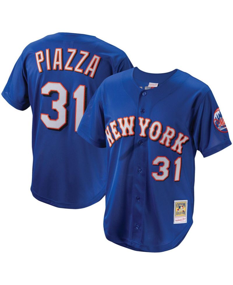 Men's Mike Piazza Royal New York Mets Cooperstown Collection Mesh Batting Practice Button-Up Jersey