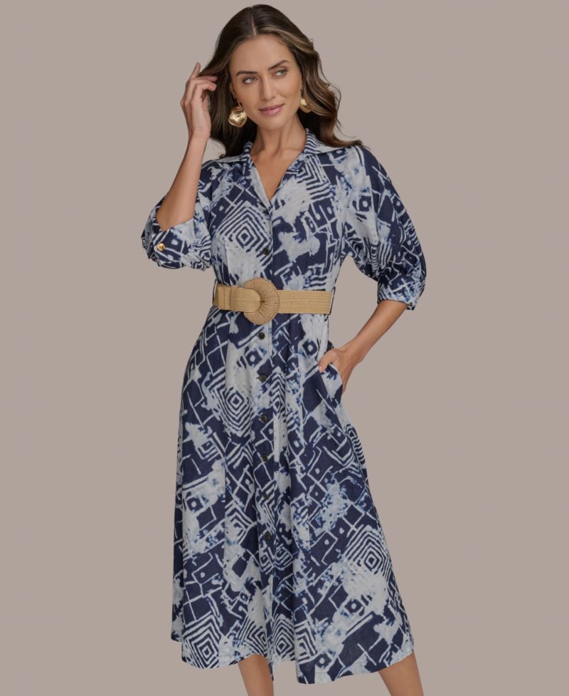 Women's Belted Midi Shirt Dress