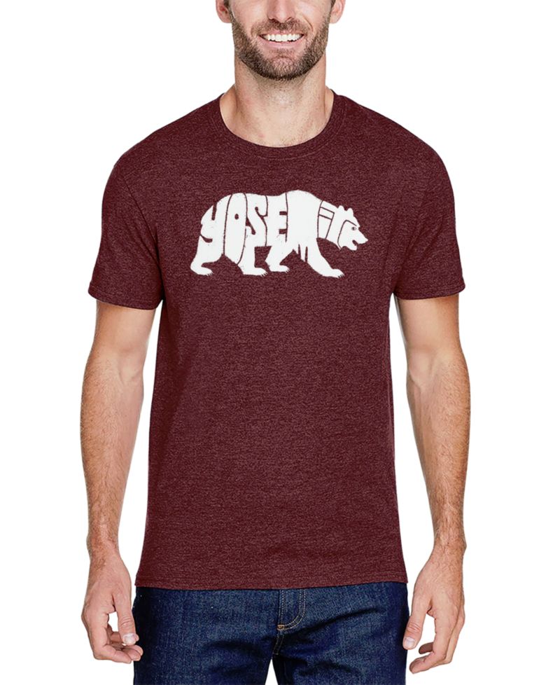 Men's Yosemite Bear Word Art Cotton and Polyester Blend T-Shirt