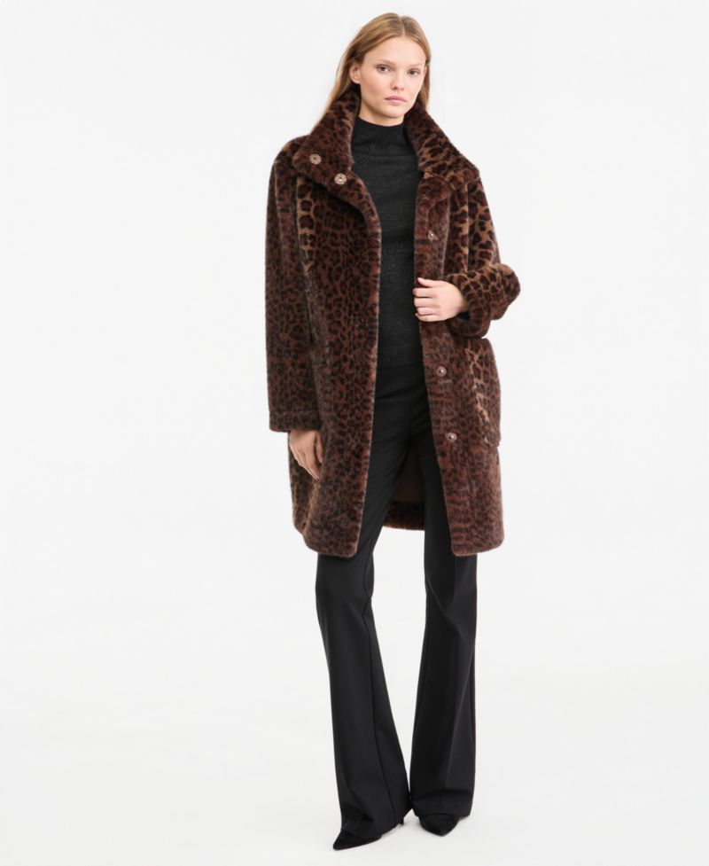 Women's Emilia Leopard-Print Faux-Fur Mid-Length Jacket, Macy's Exclusive