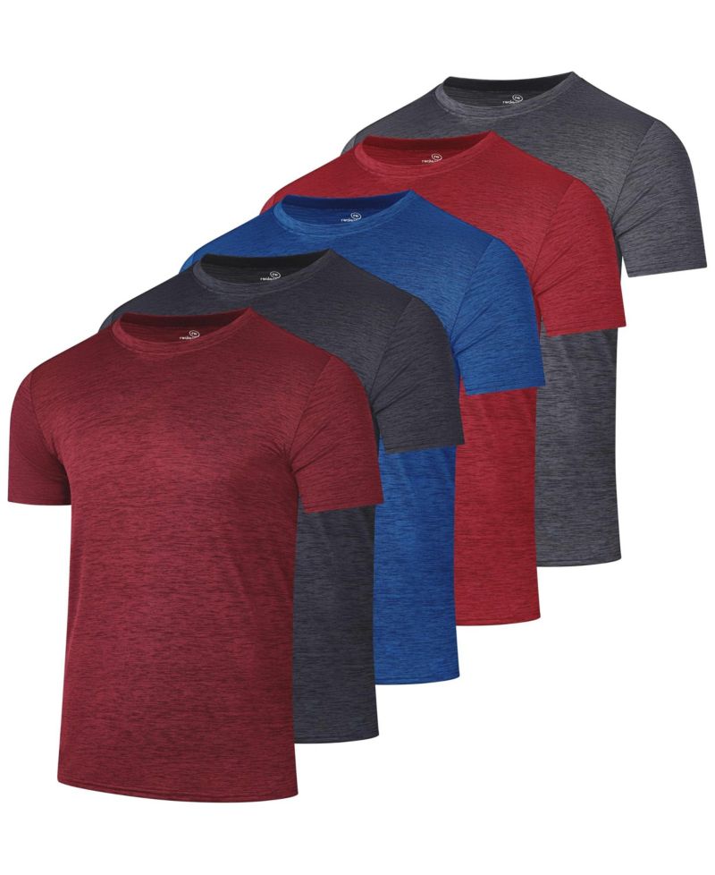 Men's 4-Way Stretch Workout Crew Neck T-Shirts, 5-Piece Set
