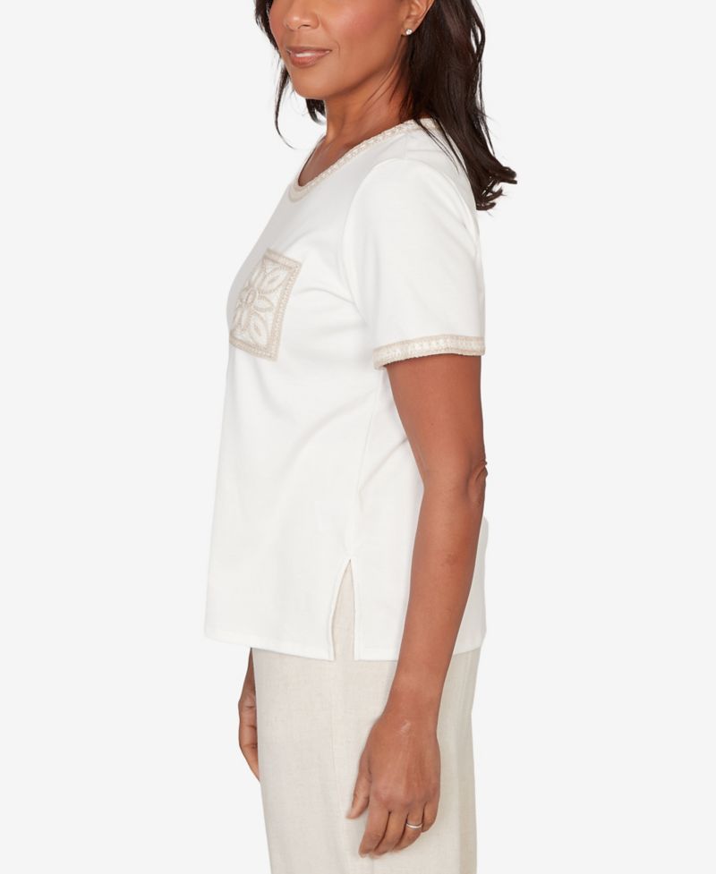 Petite Natural Wonder Crochet Pocket Short-Sleeve T-Shirt