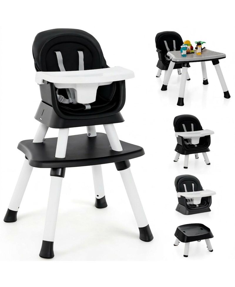 Baby Convertible 8-in-1 Baby Feeding Chair with Dual-Side Tabletop and Booster Seat