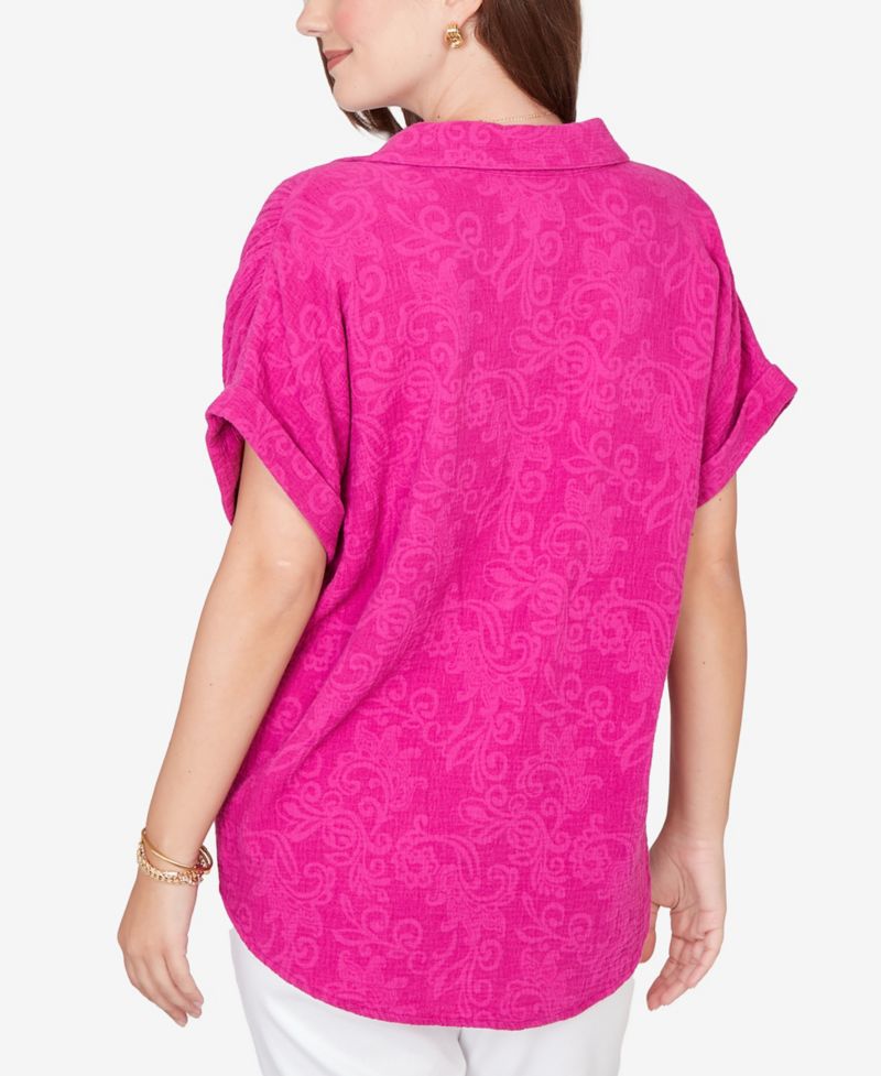 Petite Paisley Embossed Gauze Camp Shirt