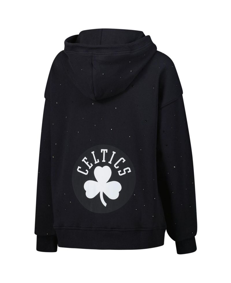 Women's Black Boston Celtics Oversized Allover Gemstone Full-Zip Hoodie