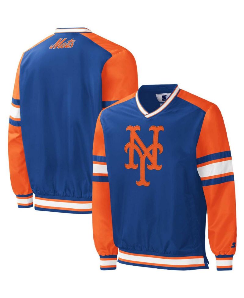 Men's Royal New York Mets Yardline V-Neck Pullover Windbreaker