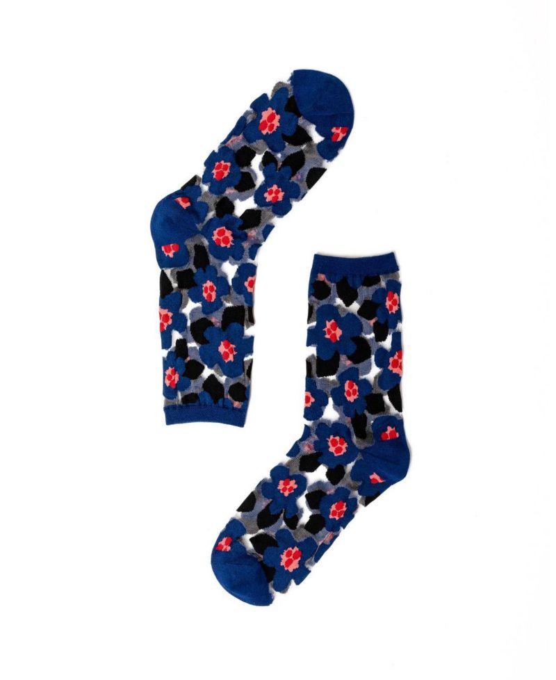 Women's Bold Blue Floral Sheer Sock