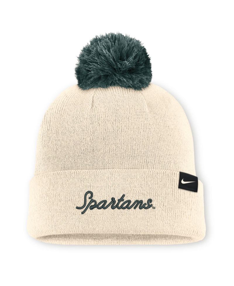 Men's and Women's Natural Michigan State Spartans Campus Prep Script Cuffed Knit Hat with Pom