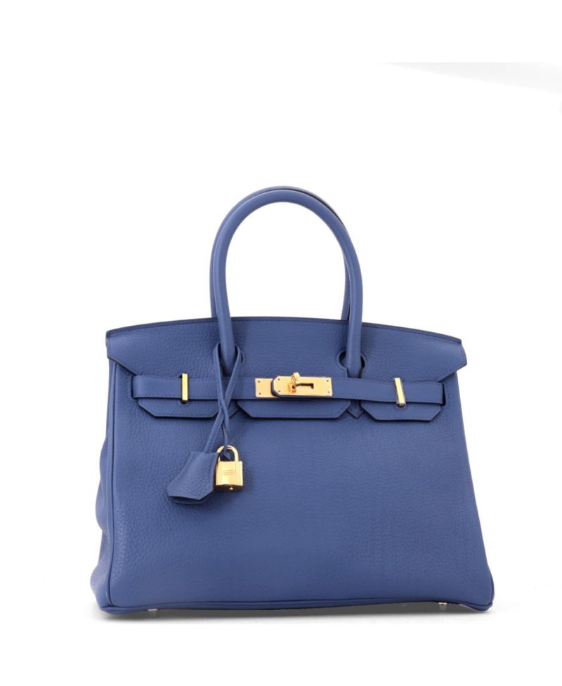 Birkin 30 Handbag Blue Clemence with Gold Hardware