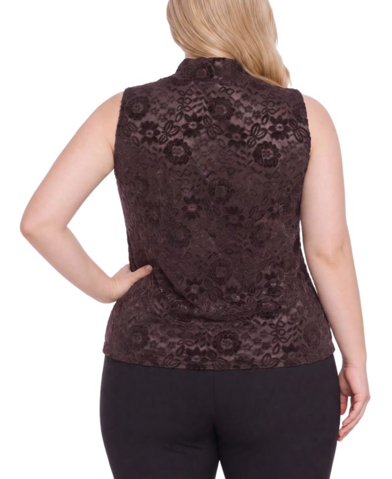 Plus Size Floral-Print Lace Keyhole Tank