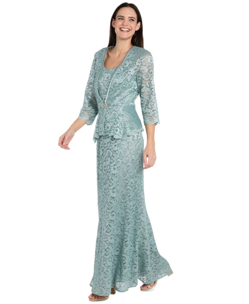 Petite 2-Piece Metallic-Lace Gown & Jacket Set