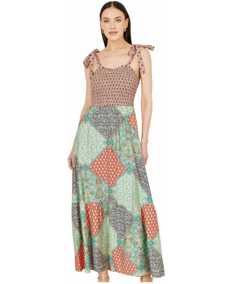 Women's Viscose Patchwork Ruched Maxi dress