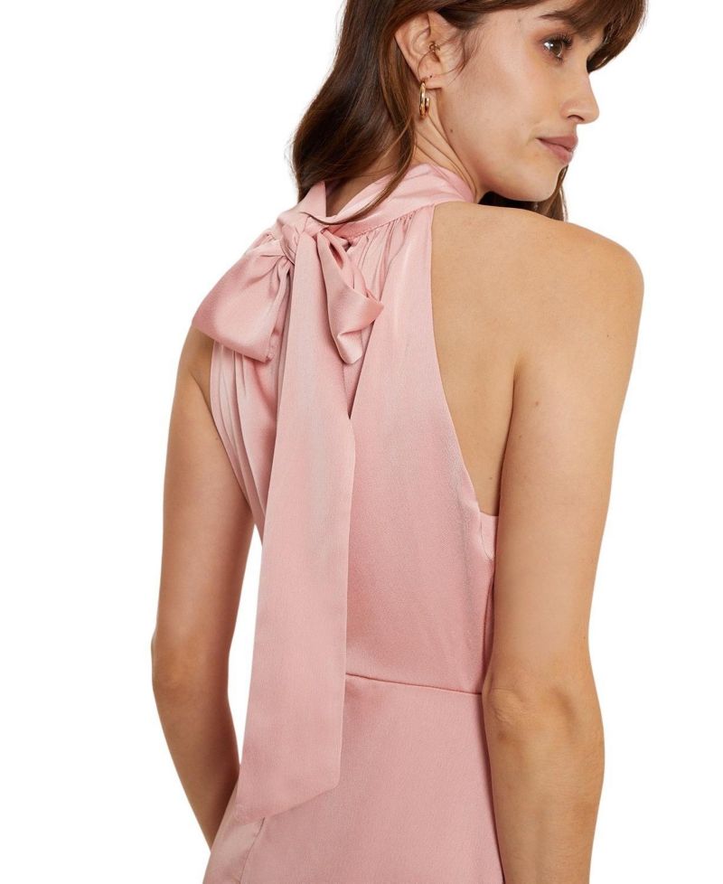 Women's Satin Halter Neck Midi Bridesmaid Dress