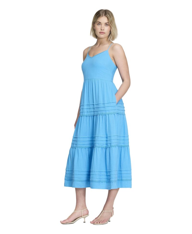 Women's Hazel Tiered Lace-Trim Midi Dress