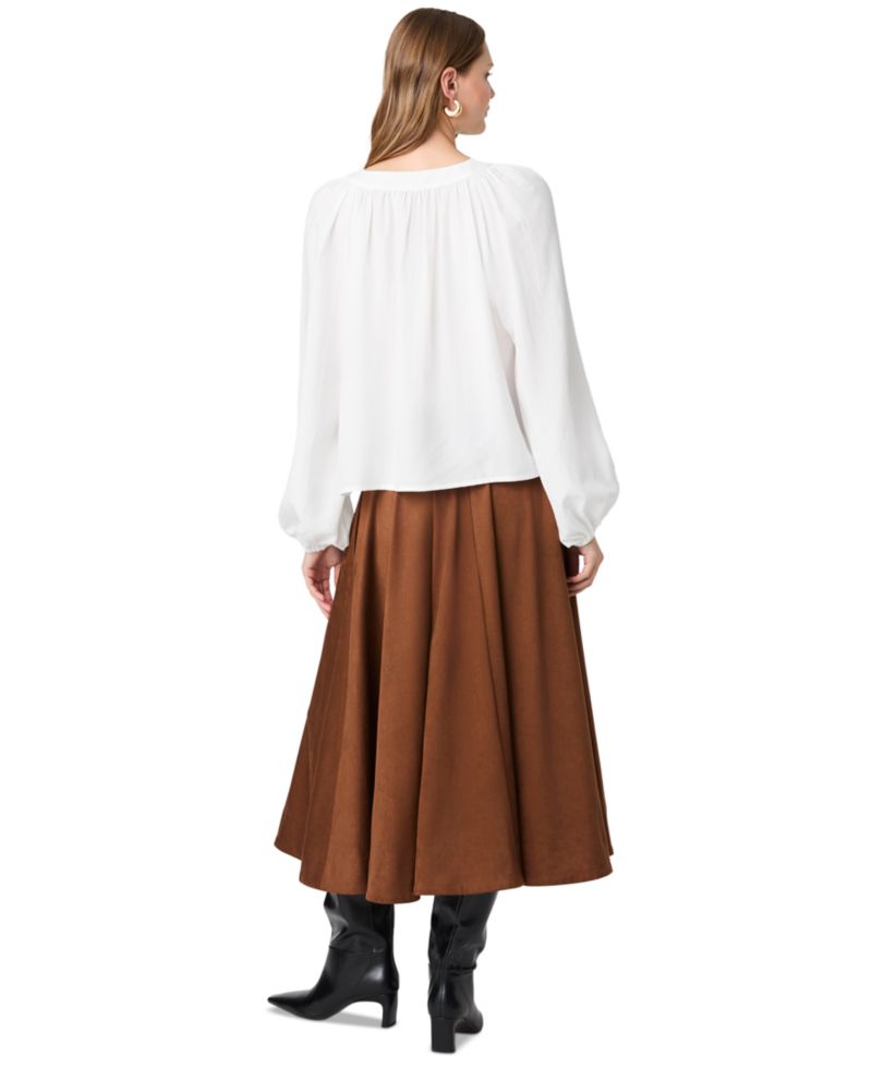 Women's Tencel Mock-Neck Long-Sleeve Half-Placket Blouse