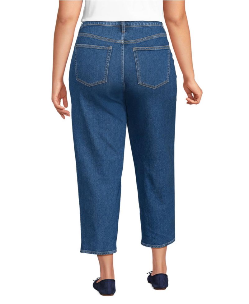 Women's Soft Denim Mid Rise Relaxed Straight Crop Jeans