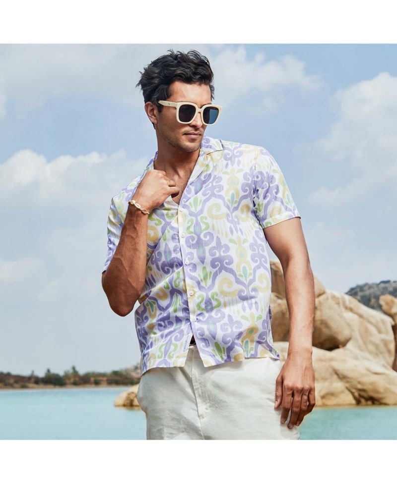Men's Lilac & Pale Yellow Ethnic Shirt