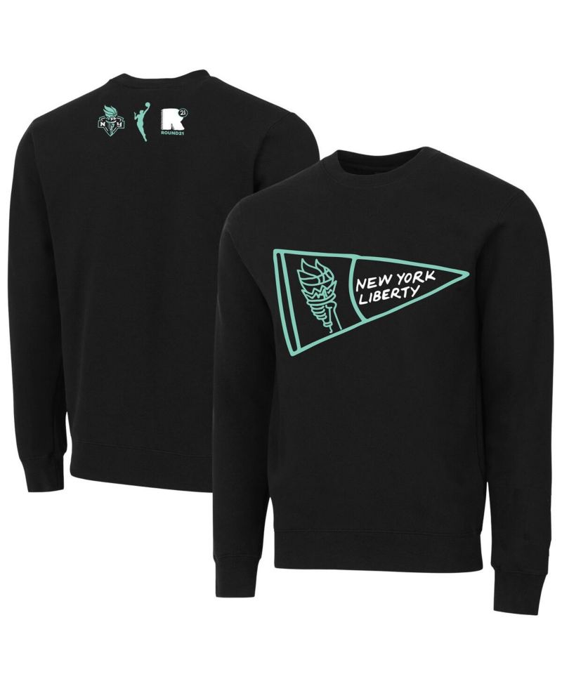 Men's and Women's Black New York Liberty Pennant Crewneck Pullover Sweatshirt