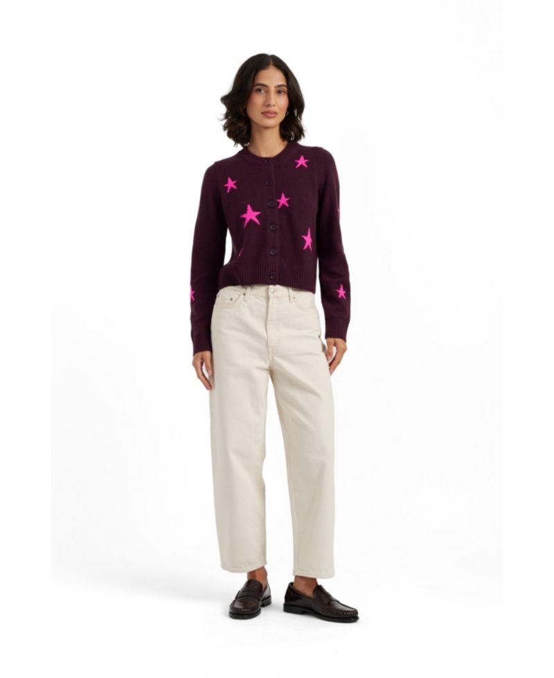 Women's Wool-Cashmere Blend Star Crewneck Cardigan