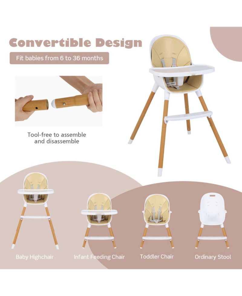 4-in-1 Convertible Baby High Chair Infant Feeding Chair w/Adjustable Tray