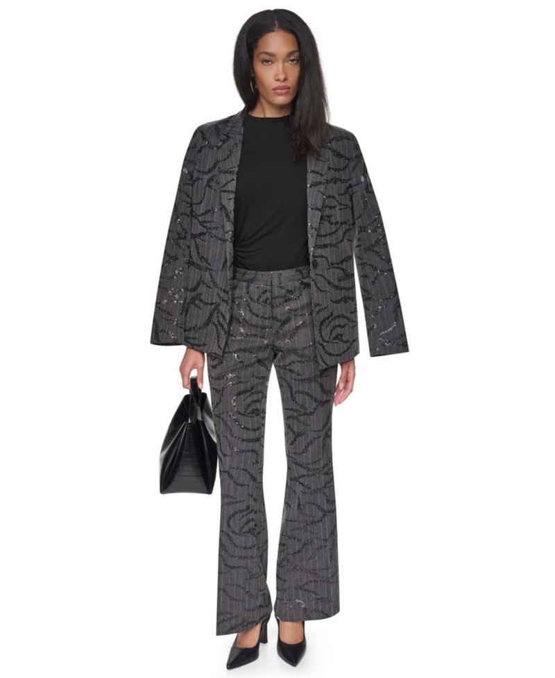 Women's Sequin Herringbone Wide-Leg Trousers