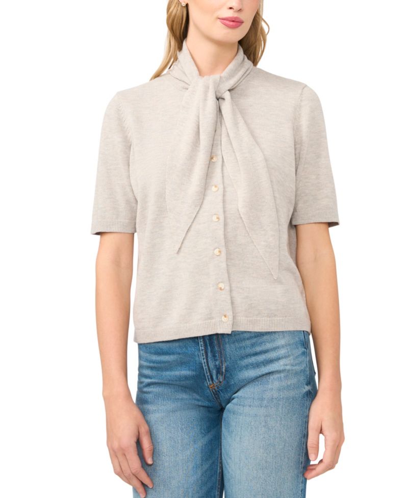 Women's Tie Neck Front Button Cardigan