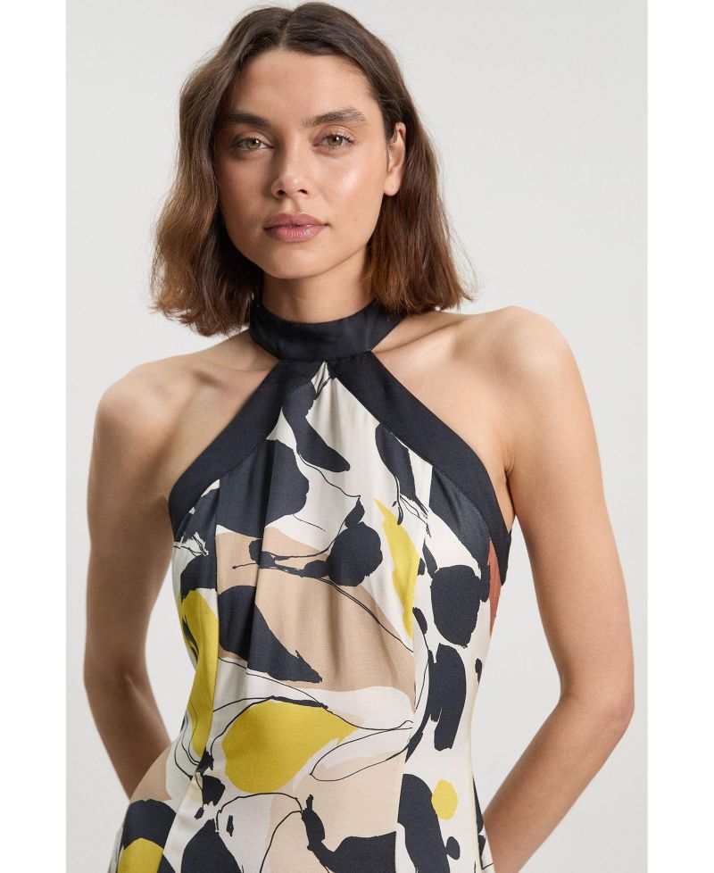 Women's Abstract Print Halter Maxi Dress