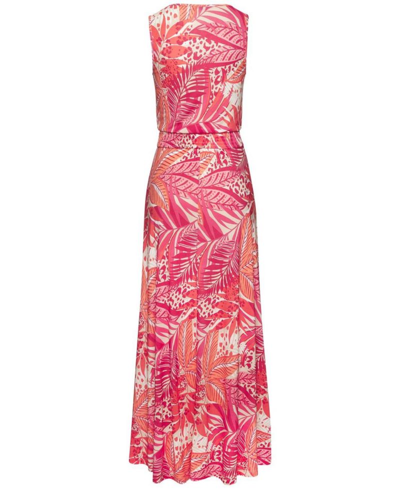 Women's Viscose Printed Smocked Waist A-Line V-Neck Maxi Dress