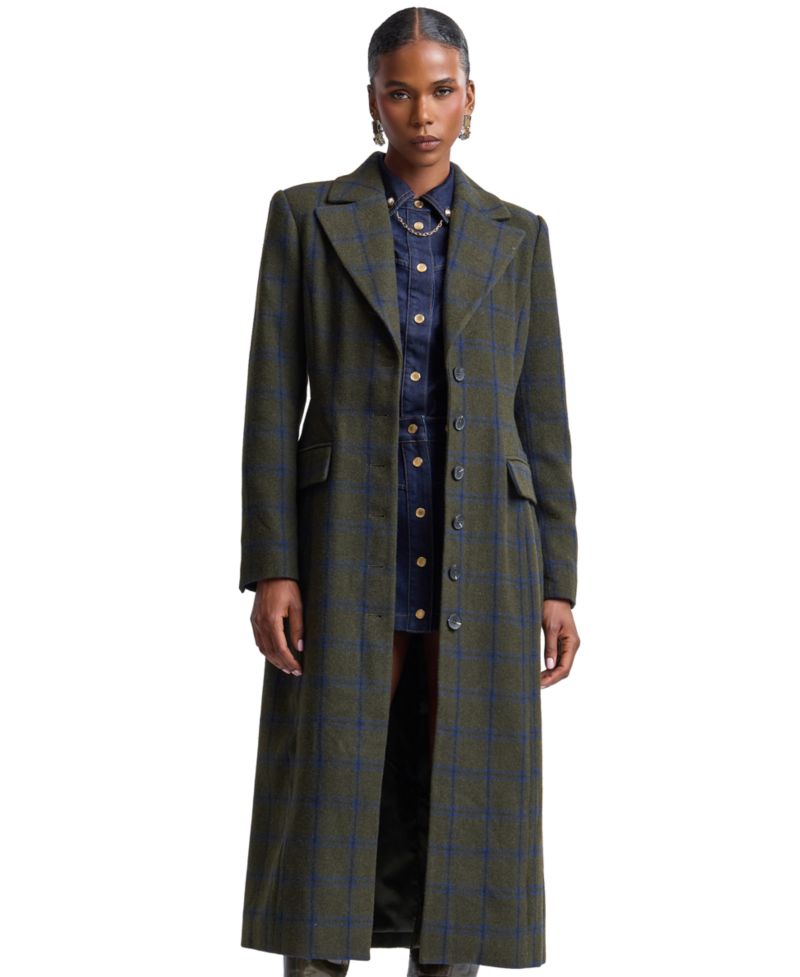 Women's Plaid Wool-Blend Spread Collar Button-Front Coat