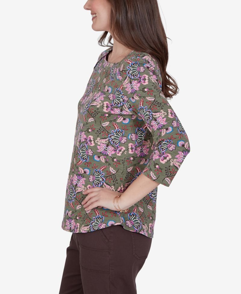 Petite Kint Garden Top Square-Neck 3/4-Sleeve Floral Blouse