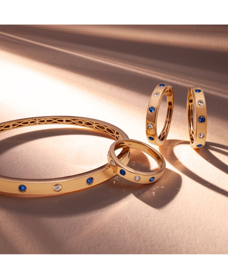 Anywear Everywear® Blueberry Sapphire (1/4 ct. t.w.) & White Sapphire (1/4 ct. t.w.) or Pink Sapphire (1/4 ct. t.w.) & White Sapphire (1/4 ct. t.w.) Bangle Bracelet in 14k Yellow Gold (also in rose gold and white gold)